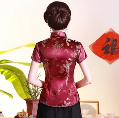 Blusa Chinesa Com Estampa Dragão E Fênix - Vinho * - comprar online