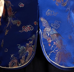 Blusa Chinesa Com Estampa Dragão E Fênix - Azul - Kimonos Liberdade