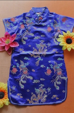 Vestido Infantil Com Estampa De Dragão E Fênix - Azul na internet