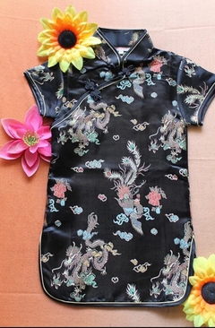 Vestido Infantil Com Estampa De Dragão E Fênix - Preto - comprar online