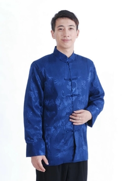 Blusa oriental chinesa Azul - Manga Longa