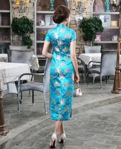 Vestido Oriental Longo Azul Flor Da Fortuna na internet