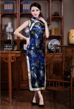 Vestido Longo Oriental Azul Estampa Flores * - comprar online
