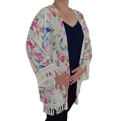 Kimono curto Floral com Franja