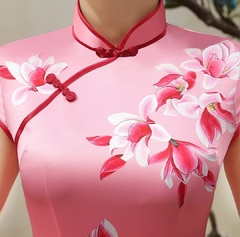 Vestido Oriental Curto Rosa Flor Fortuna - comprar online