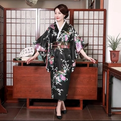 Yukata Feminino Preto Com Estampa De Pavão - Tam Único