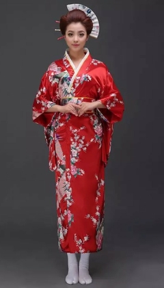 Imagem do Yukata Feminino Vermelha Com Estampa De Pavão - Tam Único