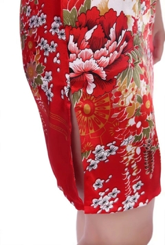 Vestido Curto De Cetim Fino Com Flores Fortuna - Vermelho - loja online