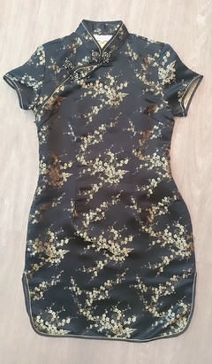 Vestido Curto Preto E Dourado Flor De Cerejeira