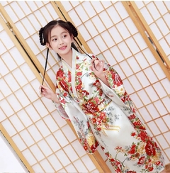 Yukata Infantil Em Seda Estampa Flor Da Fortuna - Branca na internet