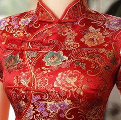 Vestido Longo Com Estampa Imperial - Vermelho - Kimonos Liberdade