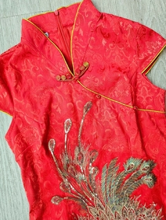 Vestido Curto Com Estampa De Pavão - Vermelho *