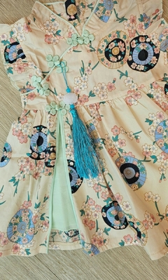 Imagem do Vestido Infantil algodão Flor Sakura com Pingente - Verde água
