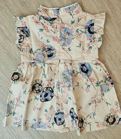 Vestido Infantil algodão Flor Sakura com Pingente - Verde água