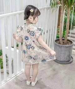 Vestido Infantil algodão Flor Sakura com Pingente - Verde água - Kimonos Liberdade