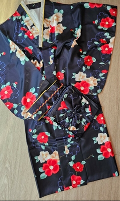 Imagem do Yukata Feminina adulto Azul Marinho Floral