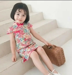 Vestido Infantil Oriental em algodão - Flores - comprar online