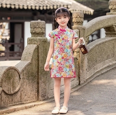 Vestido Infantil Oriental em algodão - Flores na internet