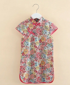 Vestido Infantil Oriental em algodão - Flores - Kimonos Liberdade
