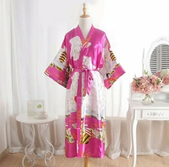 Kimono de Poliéster Longo Pink Estampa Gueixa