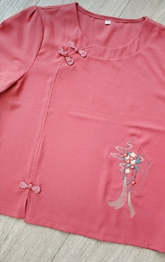 Blusa oriental Rosê Bordada - Leque - comprar online