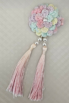 Kanzashi acessório para cabelo com pingente - Rosa