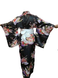 Yukata Preta em Seda Tsuru - comprar online