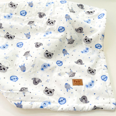 Manta de Corderito Piqué Pandas y Perritos Azul - P&H Design