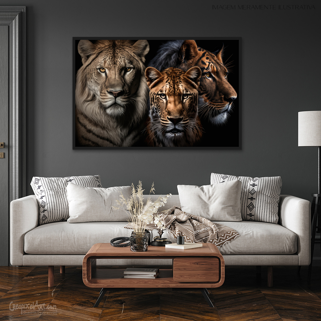 Quadros Decorativos Tigre e Palavras Significados Kit 2 peças