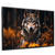 Quadro Decorativo - Lobo na floresta com folhagens amarela cod0168