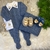 Saída Maternidade de Tricô Menino Pietro - Azul Jeans - Manta e Macacão na internet