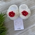 Kit Sapatinho de Tricô Amy - Off White com Vermelho - Sapatinho e Faixinha - comprar online