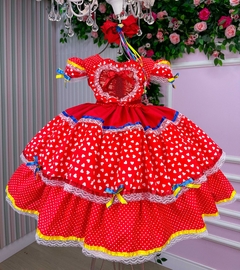 Vestido de Quadrilha Junino Infantil Coração Vermelho