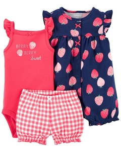 Trio Carter´s Menina Romper Conjunto Strawberry