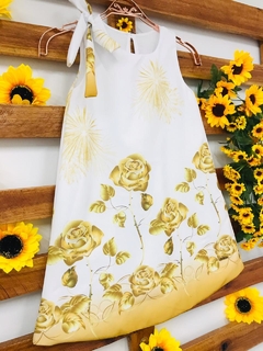 Vestido Floral Rosas Douradas - Modelo Bruna