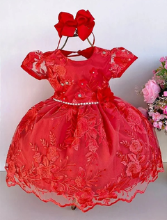 Vestido Infantil Renda Realeza Vermelho Mary