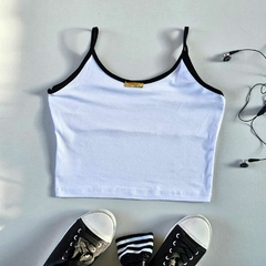 blusa regata cropped branca alça preta modelo justinho ao corpo - (cópia) - comprar online