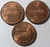 Lote USA 3 Moedas 1 cent diversas - Centavo de Lincoln