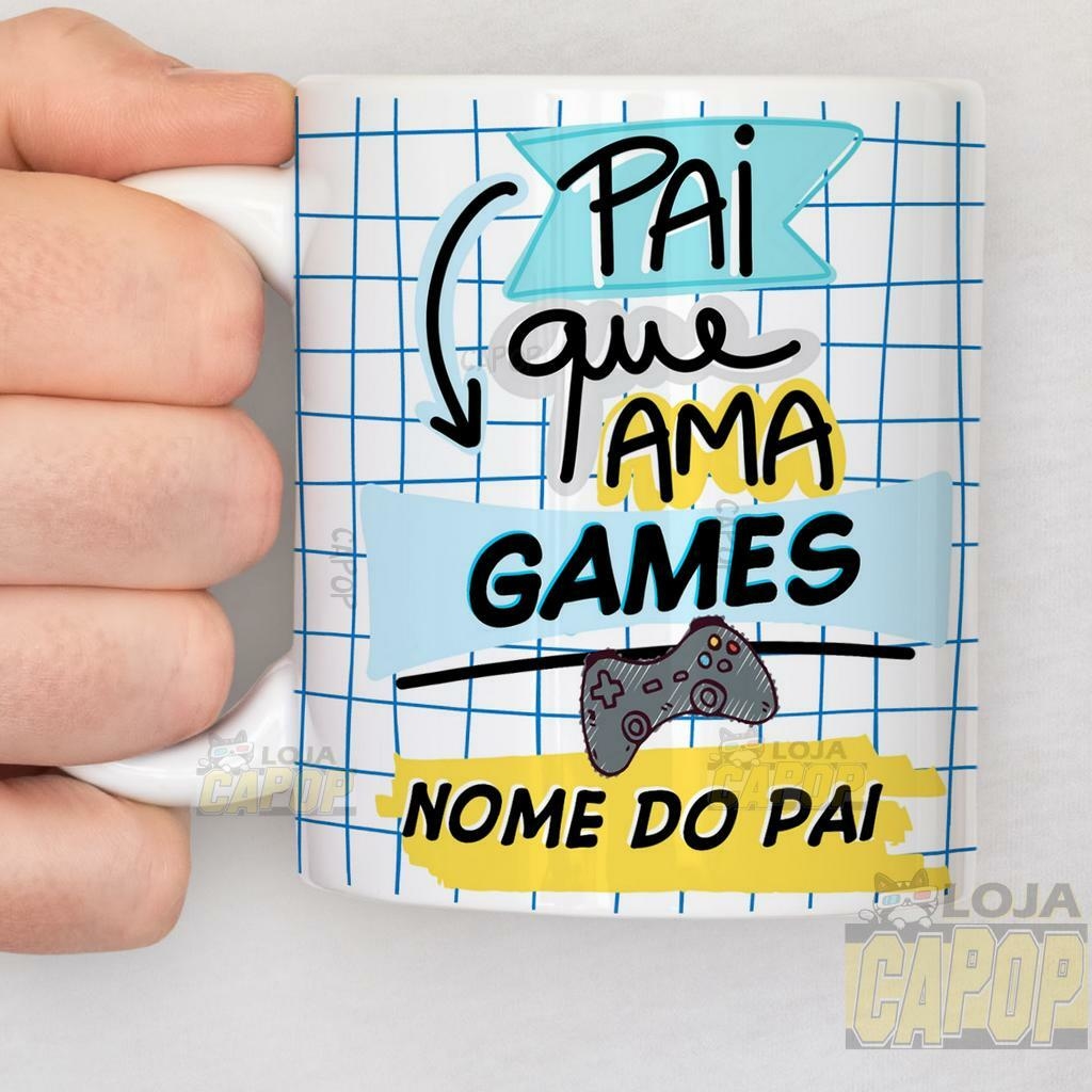 Caneca meme flork pai que ama game personalizada 325ml