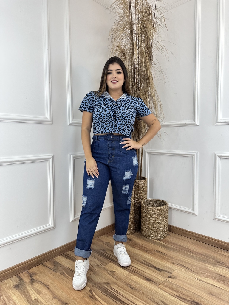 Conjunto Jeans Cropped Laço + Calça