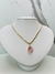 Conjunto de brinco e colar malha com pedra natural rosa claro , banhado a ouro 18k na internet