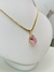 Conjunto de brinco e colar malha com pedra natural rosa claro , banhado a ouro 18k - Vi Semi joias