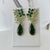 Conjunto pedra natural de colar e brinco no verde esmeralda e verde claro com zirconias, banhado a ouro 18k