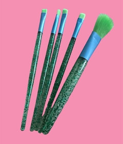 Set de 5 brochas neón con mango de glitter - VERDE