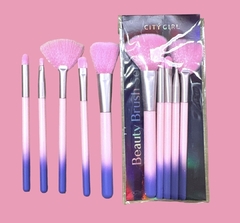 (cod26060) Set de 5 brochas pastel rosa/violeta - CITY GIRL