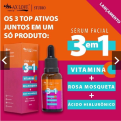 Sérum Facial 3 EN 1 con Vitamina C + Rosa Mosqueta + Ácido Hialurônico - MAX LOVE