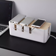 MINI ORGANIZADOR PLASTICO PARA CABLES CON TAPA DE BAMBU HOUSTON BOX - comprar online