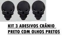 Kit 3 Pçs Adesivo Carro Moto Caveira Crânio Metal 3d Preto