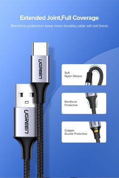 Ugreen usb c tipo de cabo c cabo de carregamento para xiaomi 11t pro samsung s21 usb c cabo de fio do telefone 3a qc3.0 usb tipo c carregador - TUDO PRA MULTIMIDIA