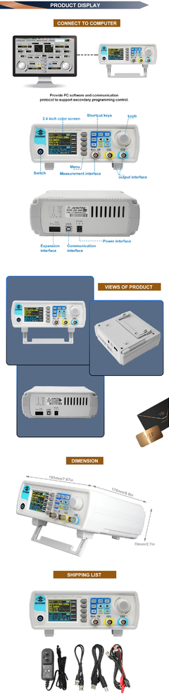 Juntek-gerador de sinal de 60mhz, função dds, controle digital, medidor de frequência de canal duplo, gerador de forma de onda arbitrária - loja online